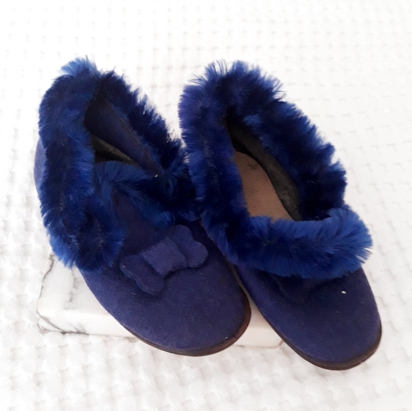 Vintage Other - Vintage 1920's Children's Bed Slippers Blue Felt Wool Chenille Trim Wooden Sole